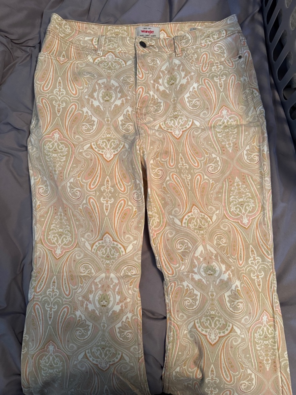 Wrangler Paisley Tapered Pants in Peach and Cream